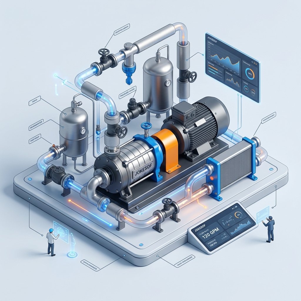 3D isometric visualization of a boiler feed pump system and deaerator setup